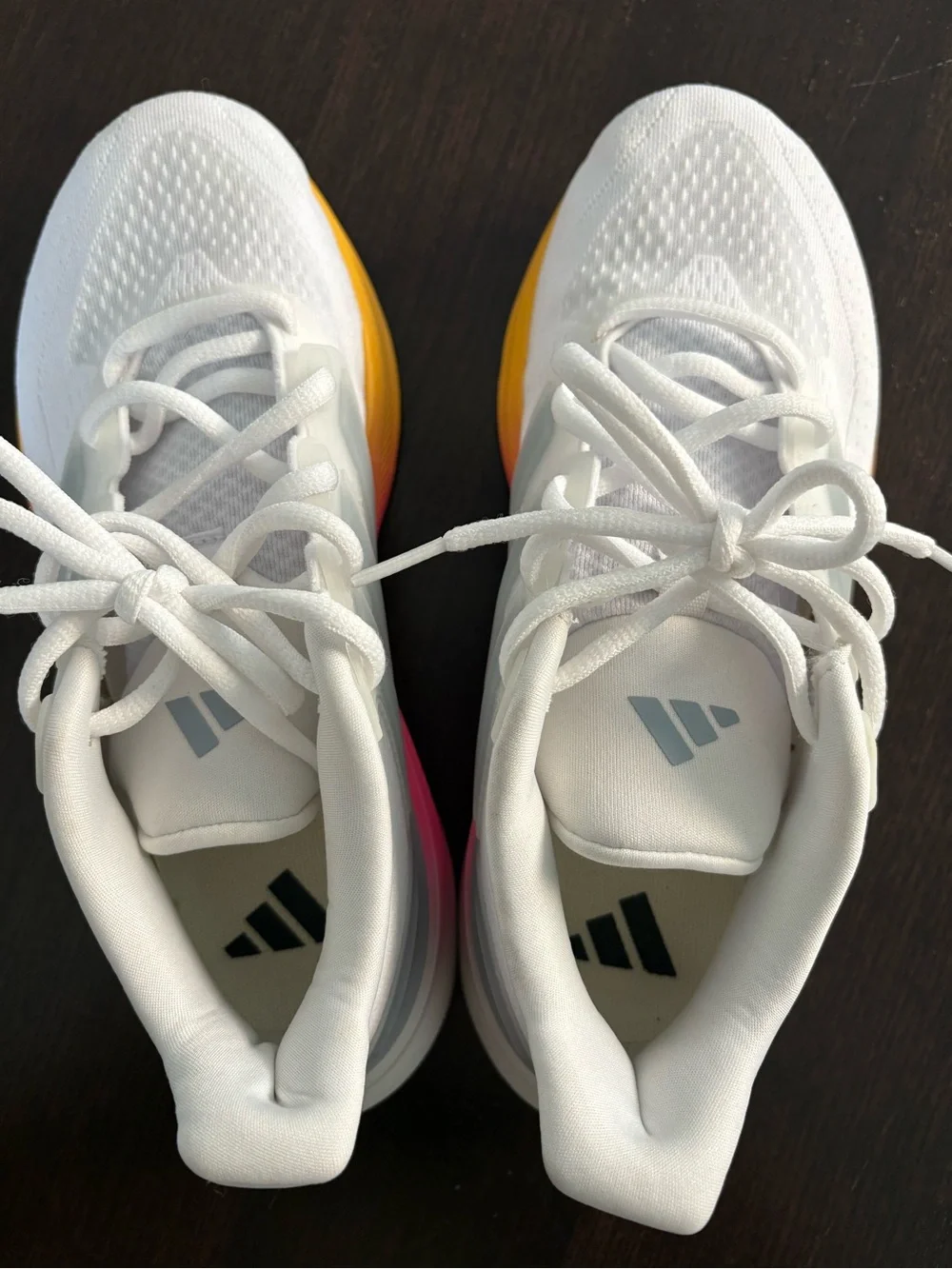 NEW Adidas Women’s Size 5 Running Sneakers White with Rainbow Bottoms Never Worn
